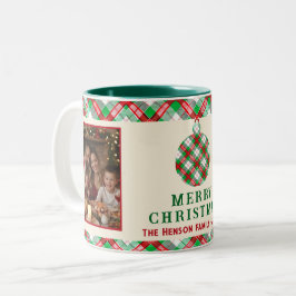 Caneca De Café Em Dois Tons Vintage Christmas Red Green Tartar Plaid 2 Photos