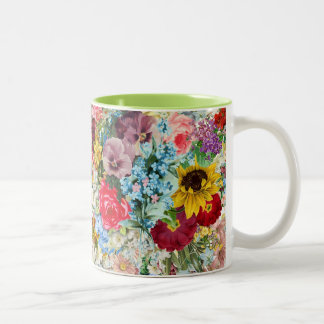 Caneca De Café Em Dois Tons Vintage colorido floral