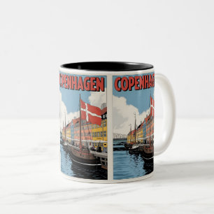 Caneca De Café Em Dois Tons Vintage Copenhagen denmark colorful houses present