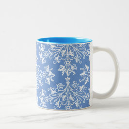 Caneca De Café Em Dois Tons Vintage Daisy Damask Etching White em Blue Mug