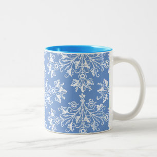 Caneca De Café Em Dois Tons Vintage Daisy Damask Etching White em Blue Mug