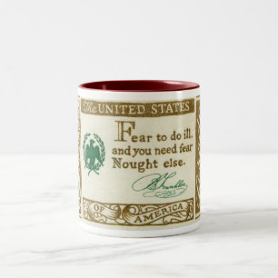 Caneca De Café Em Dois Tons Vintage do medo do credo de Benjamin Franklin