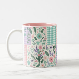 Caneca De Café Em Dois Tons Vintage Floral e Padrões marcados Mug