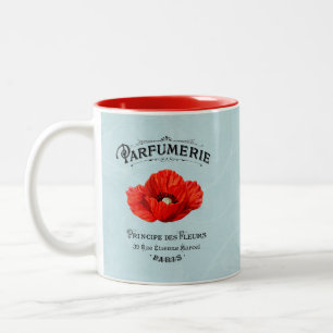 Caneca De Café Em Dois Tons Vintage francês Perfume Maker Red Poppy Teal