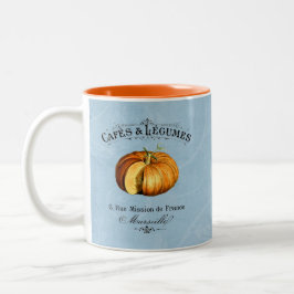 Caneca De Café Em Dois Tons Vintage francês Veggie Vegan Pumpkin azul
