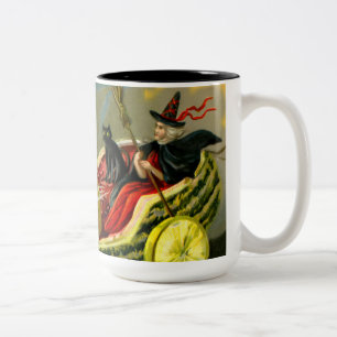 Caneca De Café Em Dois Tons Vintage Halloween Black Cat and Witness