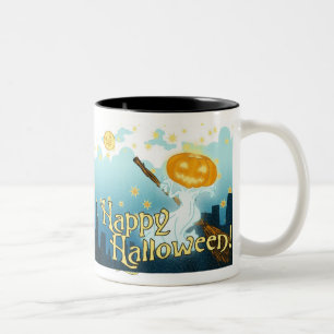 Caneca De Café Em Dois Tons Vintage Halloween Pumpkin Ghost