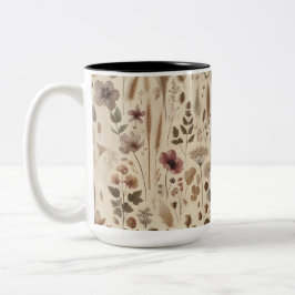 Caneca De Café Em Dois Tons Vintage Herbarium Pressed Flower Botanical Floral 