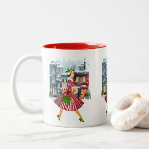 Caneca De Café Em Dois Tons Vintage Lady 1950 Natal