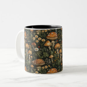 Caneca De Café Em Dois Tons Vintage Mushroom Garden Sem Olhos Padrão