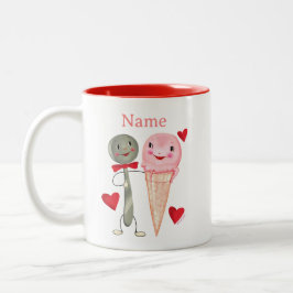 Caneca De Café Em Dois Tons Vintage Namorados Spoon e Sorvete Swetheart