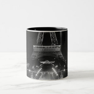 Caneca De Café Em Dois Tons Vintage Paris Fontain Tower Eiffel noite