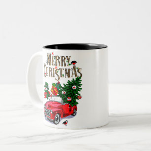 Caneca De Café Em Dois Tons Vintage Red car Christmas