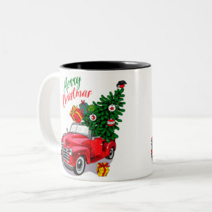 Caneca De Café Em Dois Tons Vintage Red car Christmas