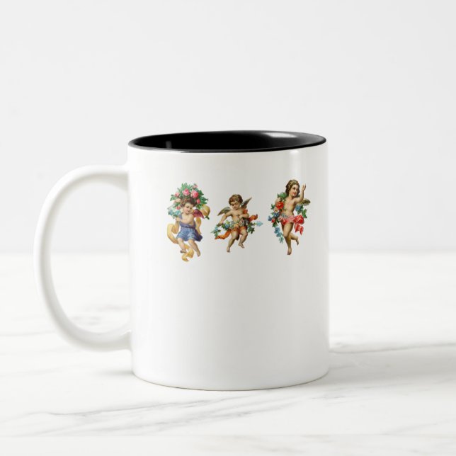 Caneca De Café Em Dois Tons vintage religious cherubs Heavenly angel babies (Esquerda)