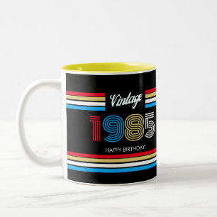Caneca De Café Em Dois Tons Vintage Retro Stripe Cores Primárias 1985