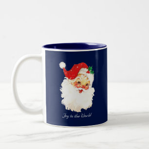 Caneca De Café Em Dois Tons Vintage Santa Claus no Marinho Blue