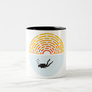 Caneca De Café Em Dois Tons Vintage Scuba Diving 80s Retro Beach Sunset Dive