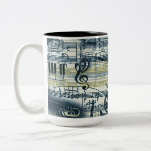 Caneca De Café Em Dois Tons Vintage Sheet Music