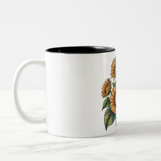 Caneca De Café Em Dois Tons Vintage Sunflower Bees Ilustração Natureza Floral