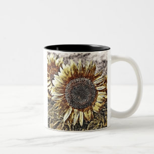 Caneca De Café Em Dois Tons Vintage Sunflower trabalho de arte nº 4 - Mug