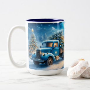 Caneca De Café Em Dois Tons Vintage Truck Christmas Mug, Retro