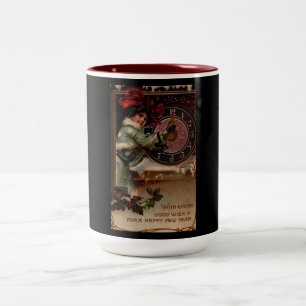 Caneca De Café Em Dois Tons Vintage Victorian Lady Feliz ano novo Mug