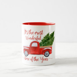 Caneca De Café Em Dois Tons Vintage Watercolor Red Green Truck Cotação de Nata