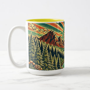 Caneca De Café Em Dois Tons Vintage Wilderness Adventure Landscape
