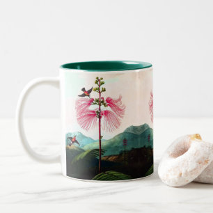 Caneca De Café Em Dois Tons Vintagem de aves da árvore Hummingbird mimosa Head