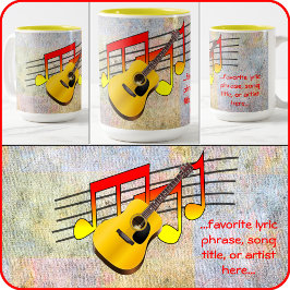 Caneca De Café Em Dois Tons Violão e Notas Musicais -