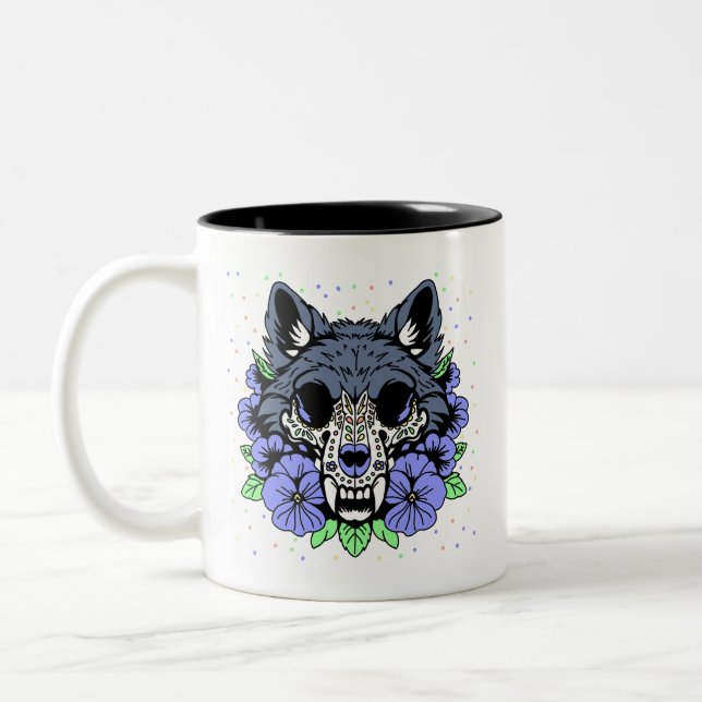 Caneca De Café Em Dois Tons Violet & Wolf Skull de fevereiro (Esquerda)