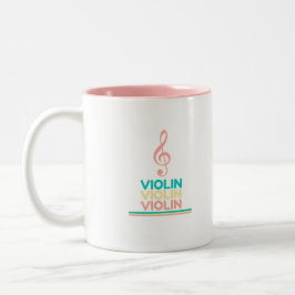 Caneca De Café Em Dois Tons Violin Pink Treble Clef