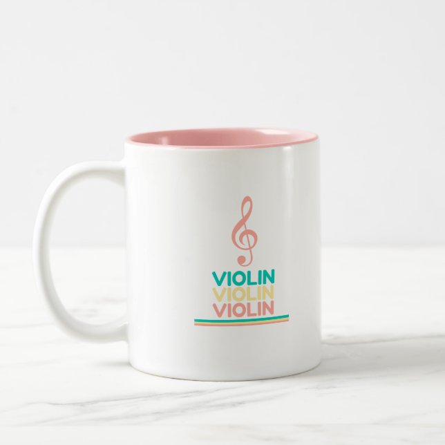Caneca De Café Em Dois Tons Violin Pink Treble Clef (Esquerda)