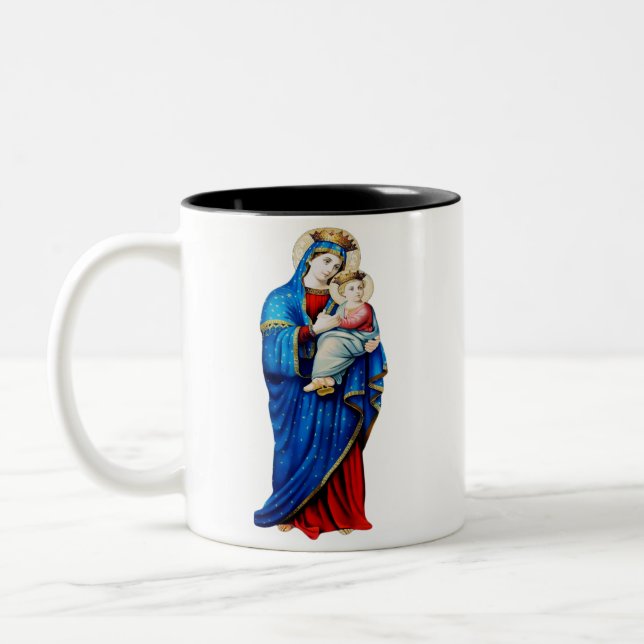 Caneca De Café Em Dois Tons Virgem Maria com Jesus Bebê (Esquerda)