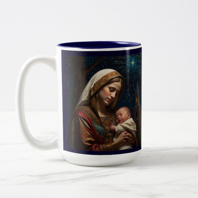 Caneca De Café Em Dois Tons Virgem Maria e Natal de Jesus (Esquerda)
