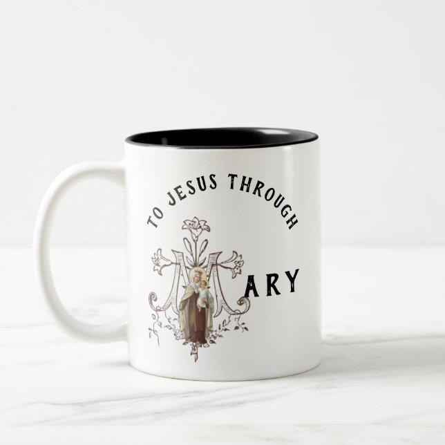 Caneca De Café Em Dois Tons Virgem Maria Oração Católica Religiosa (Esquerda)
