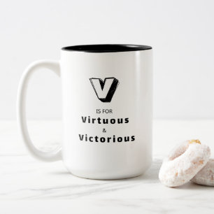 Caneca De Café Em Dois Tons Virtuoso e Vitorioso V - Luxo Personalizado