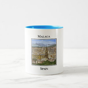 Caneca De Café Em Dois Tons Visão de Málaga na Alcazaba, Espanha