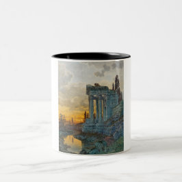 Caneca De Café Em Dois Tons Visão do Sul da Itália com as antigas ruínas roman