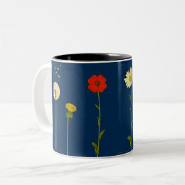 Caneca De Café Em Dois Tons Visitas, papoilas, leões e cogumelos