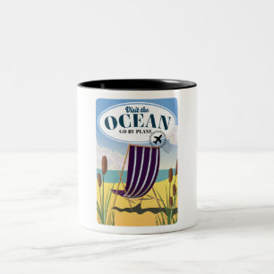 Caneca De Café Em Dois Tons Visite o Oceano "Vá de avião"