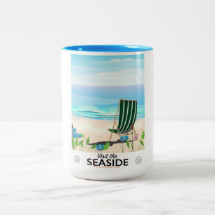 Caneca De Café Em Dois Tons Visite o pôster de viagem vintage Seaside