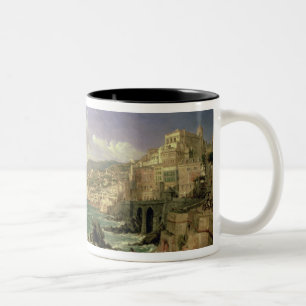 Caneca De Café Em Dois Tons Vista de Genoa, 1854 (óleo em canvas)