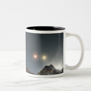 Caneca De Café Em Dois Tons Vista de uma lua hipotética em órbita