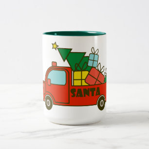 Caneca De Café Em Dois Tons Vista lateral do caminhão de papais noeis Feliz Na