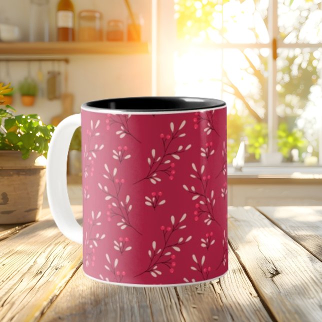 Caneca De Café Em Dois Tons Viva Magenta Floral Patterno Wound Mug (Criador carregado)