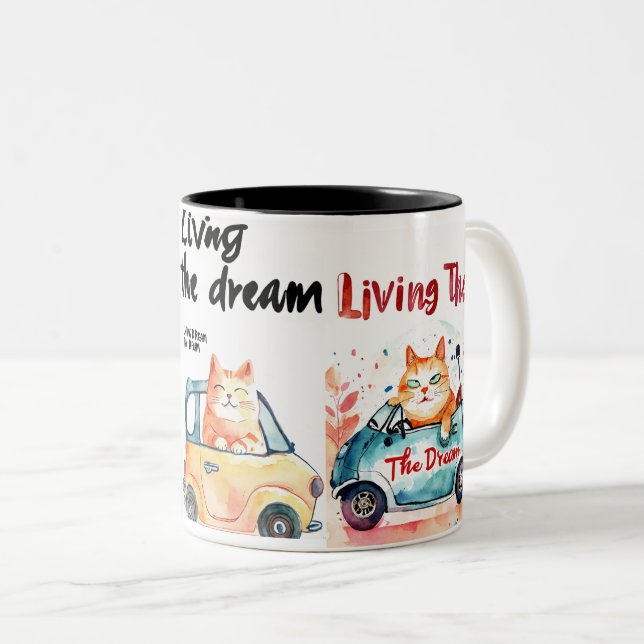 Caneca De Café Em Dois Tons Vivendo o Sonho: Chubby Cat Mug" (Frente Esquerda)
