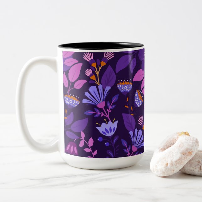 Caneca De Café Em Dois Tons Vivid Charming Floral (Com Donut)