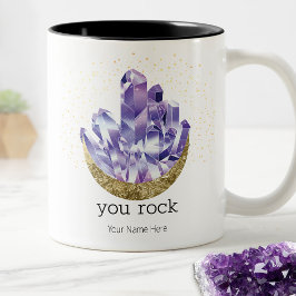Caneca De Café Em Dois Tons Você Balança Cristais de Ametista Aquarela Mística